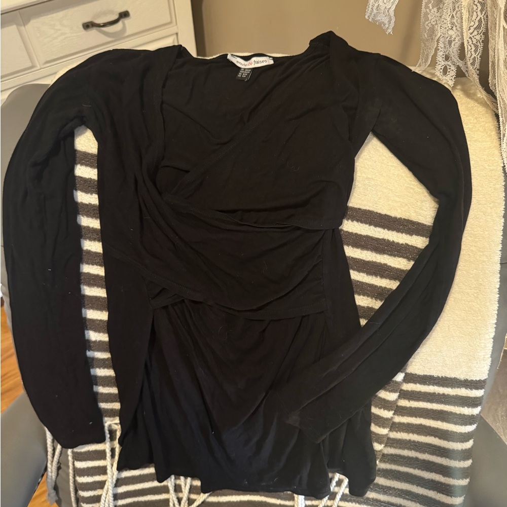 envie de fraises Chic Black Long Sleeve Women's Nursing Top